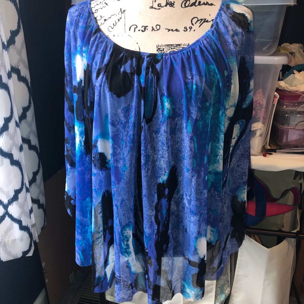 Grace Elements XL Blue & Black Blouse NWT